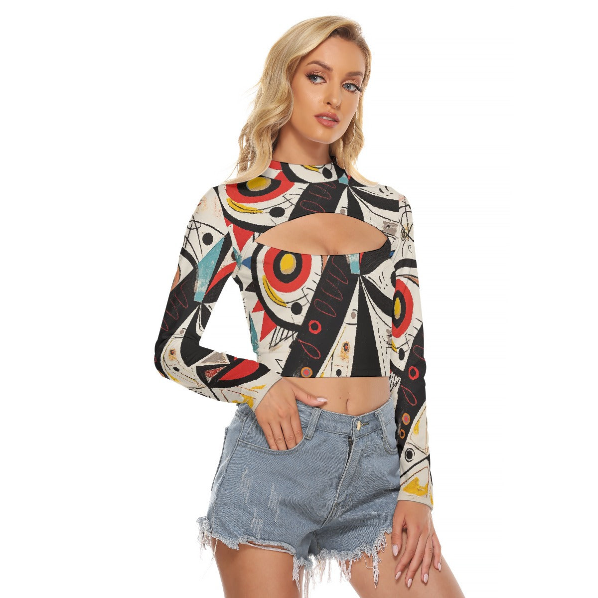 All-Over Print Women's Hollow Chest Keyhole Tight Crop Top