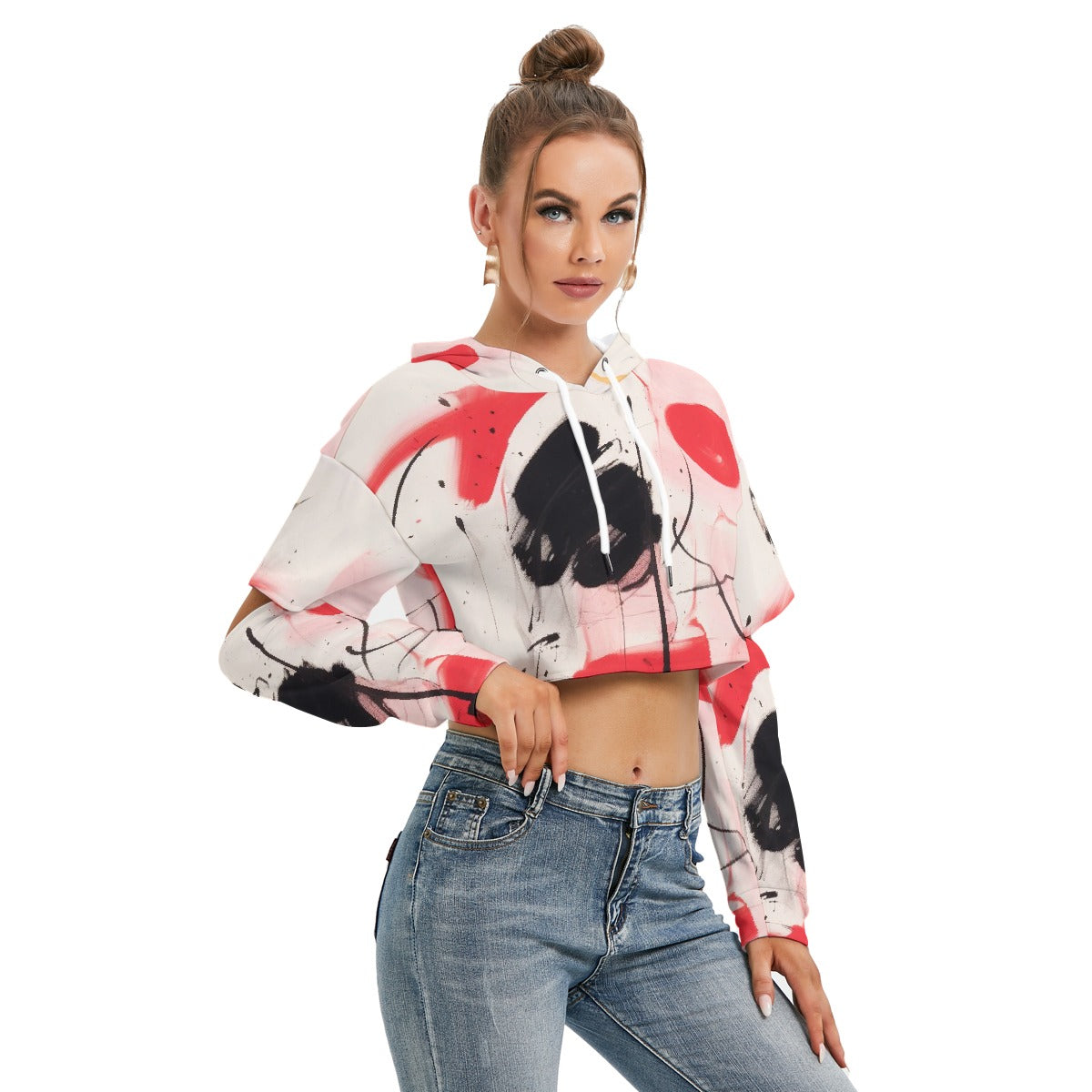 All-Over Print Women's Heavy Fleece Hoodie With Hollow Out Sleeve