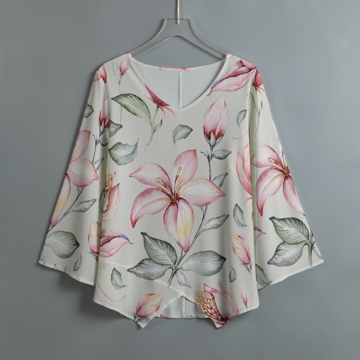 All-Over Print Women's V-neck T-shirt With Irregular Hem