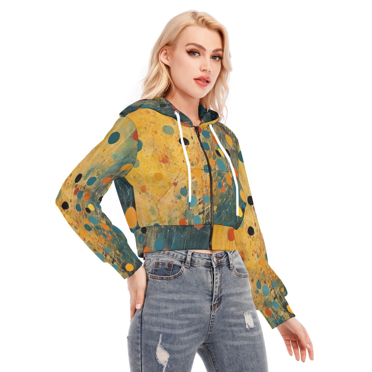 All-Over Print Women's Crop Top Hoodie With Zipper Closure