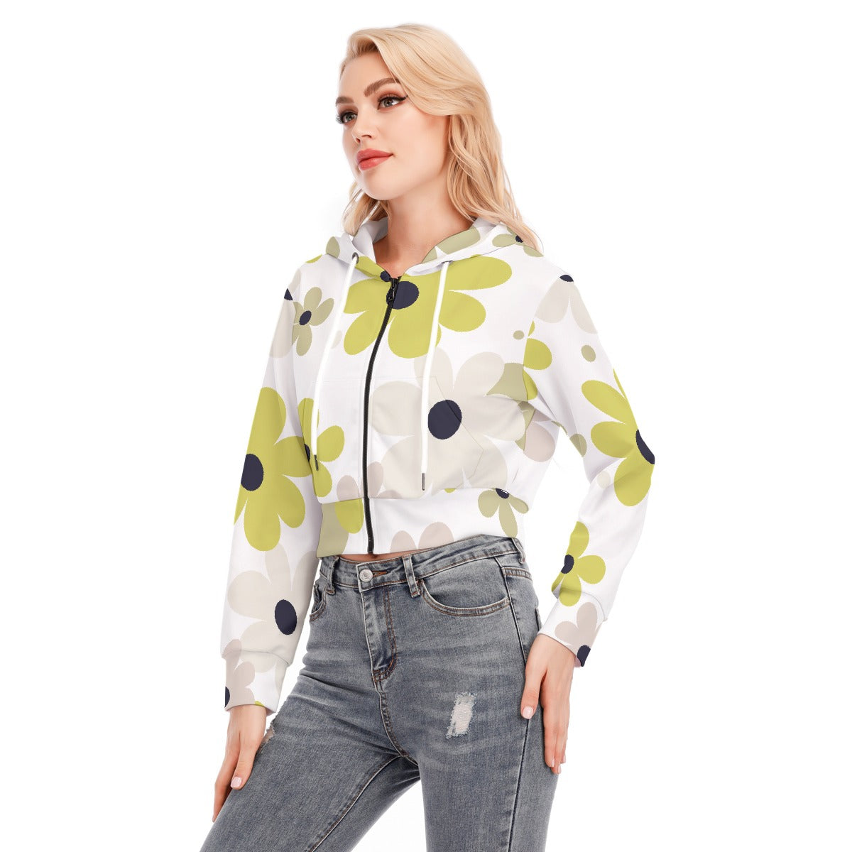 All-Over Print Women's Crop Top Hoodie With Zipper Closure
