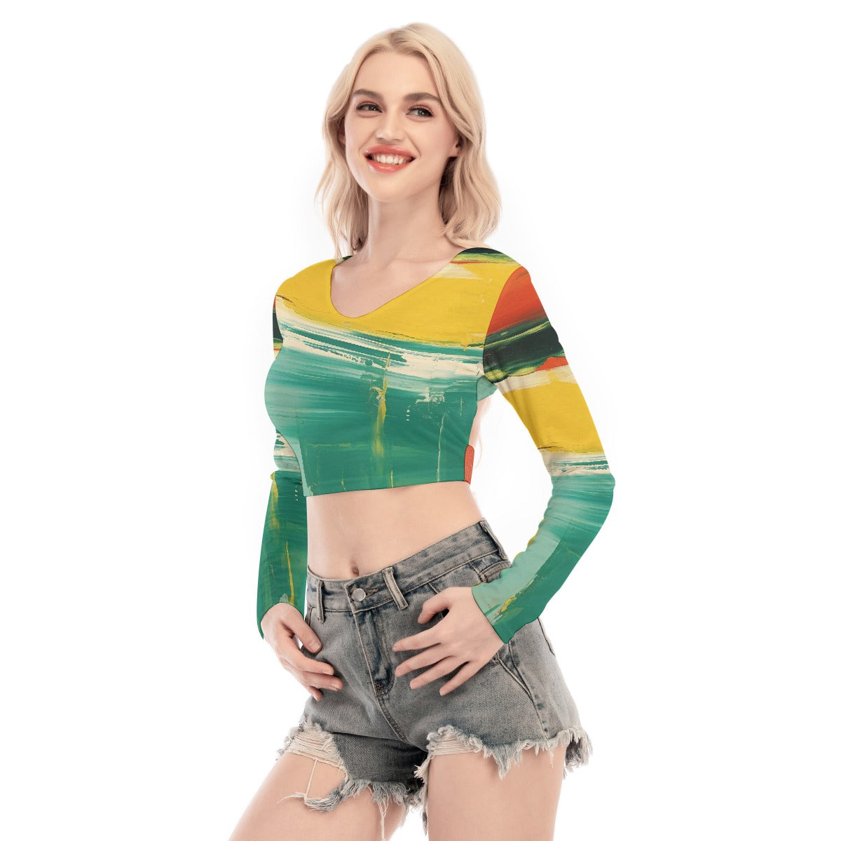 All-Over Print Women's Back Hollow T-shirt With Strap