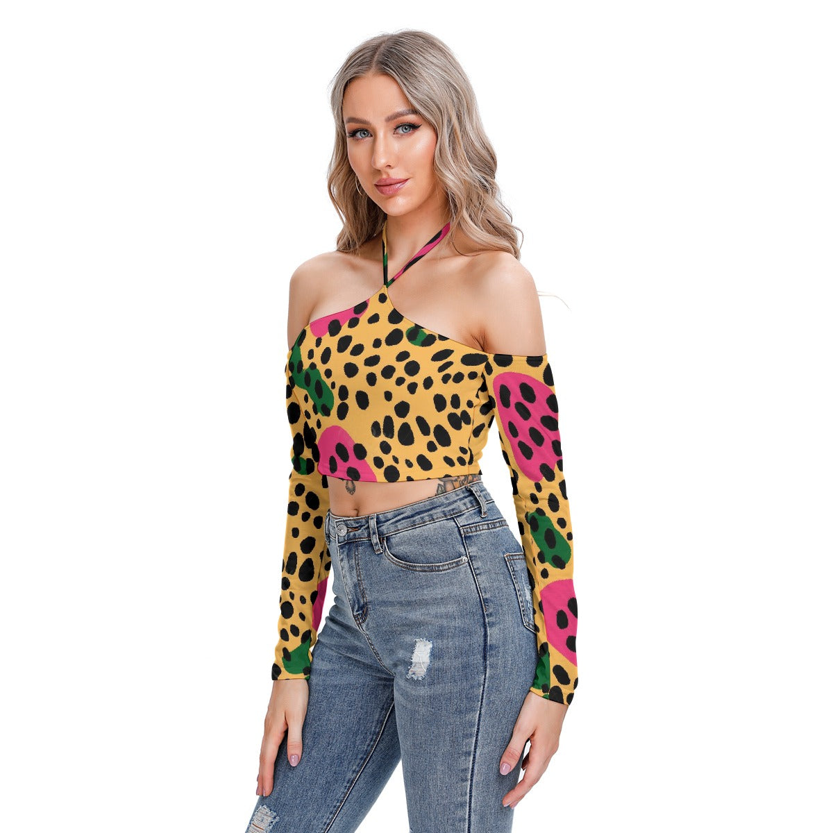 All-Over Print Women's Halter Lace-up Top