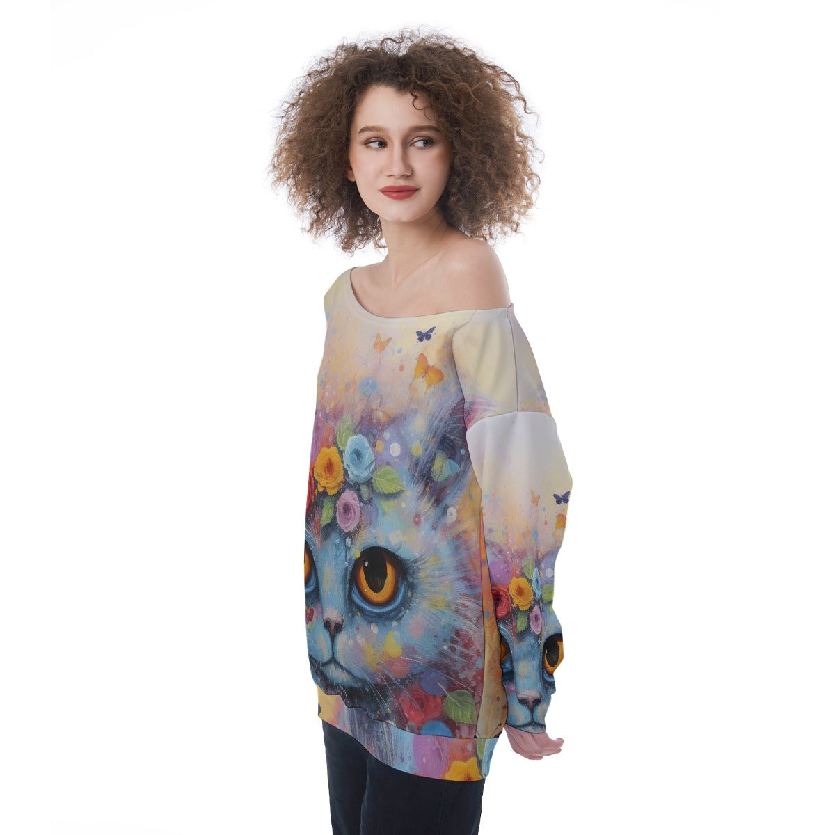 All-Over Print Oversized Women's Off-Shoulder Sweatshirt