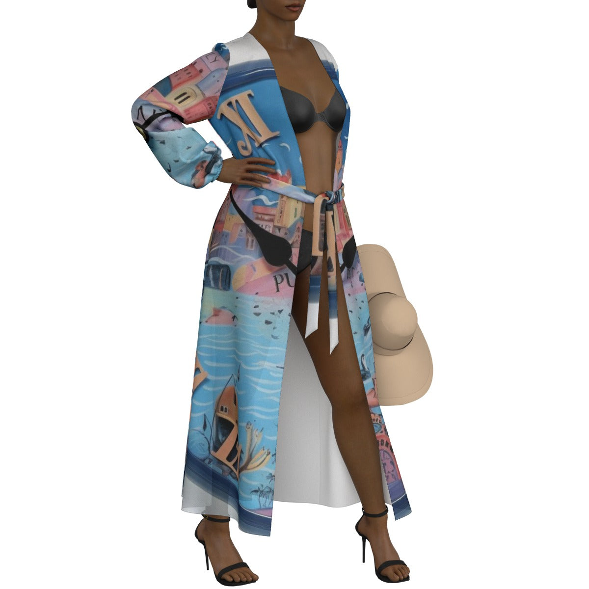 All-Over Print Women's Lace-up Chiffon Robe