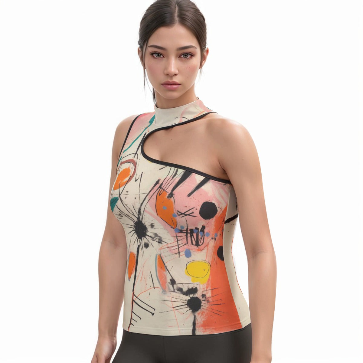 All-Over Print Women's Halter Sleeveless Asymmetrical Tank Top