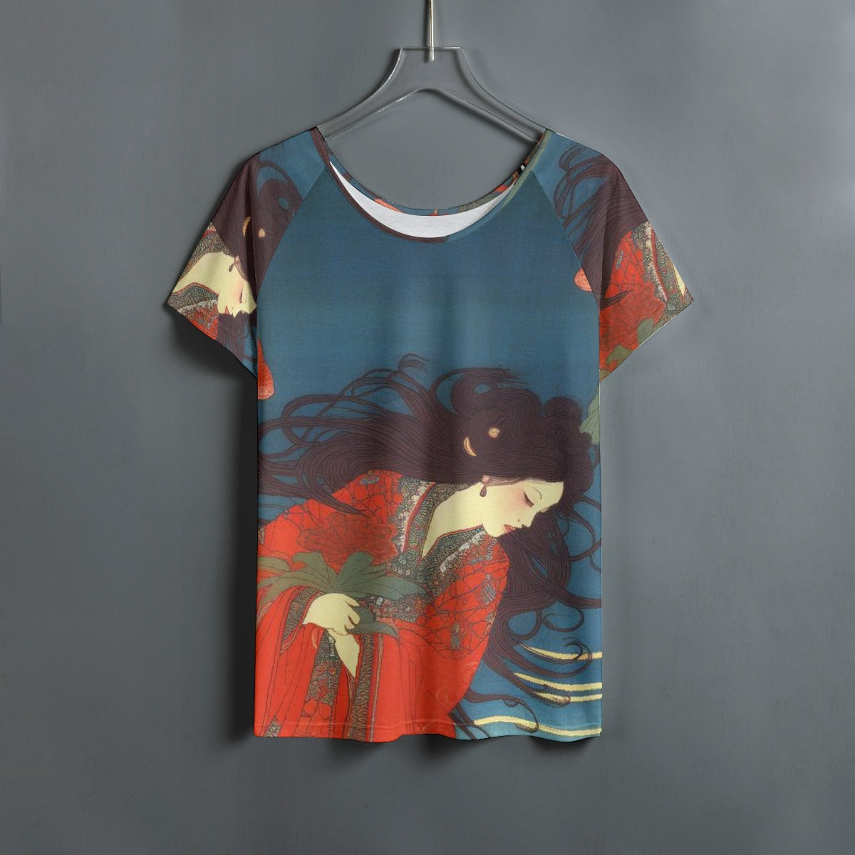 All-Over Print Women's Round Neck T-shirt With Raglan Sleeve