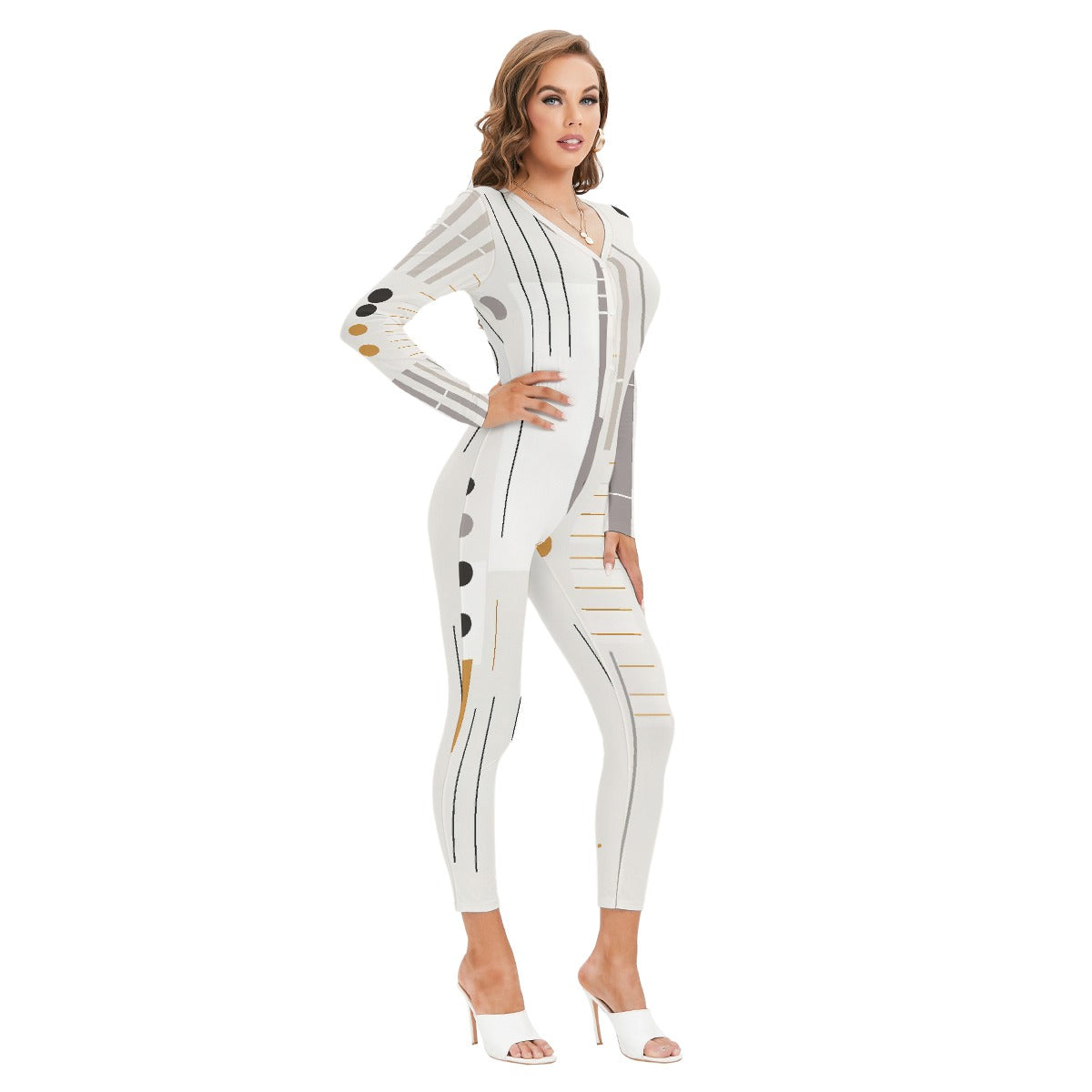 All-Over Print Women's Plunging Neck Jumpsuit