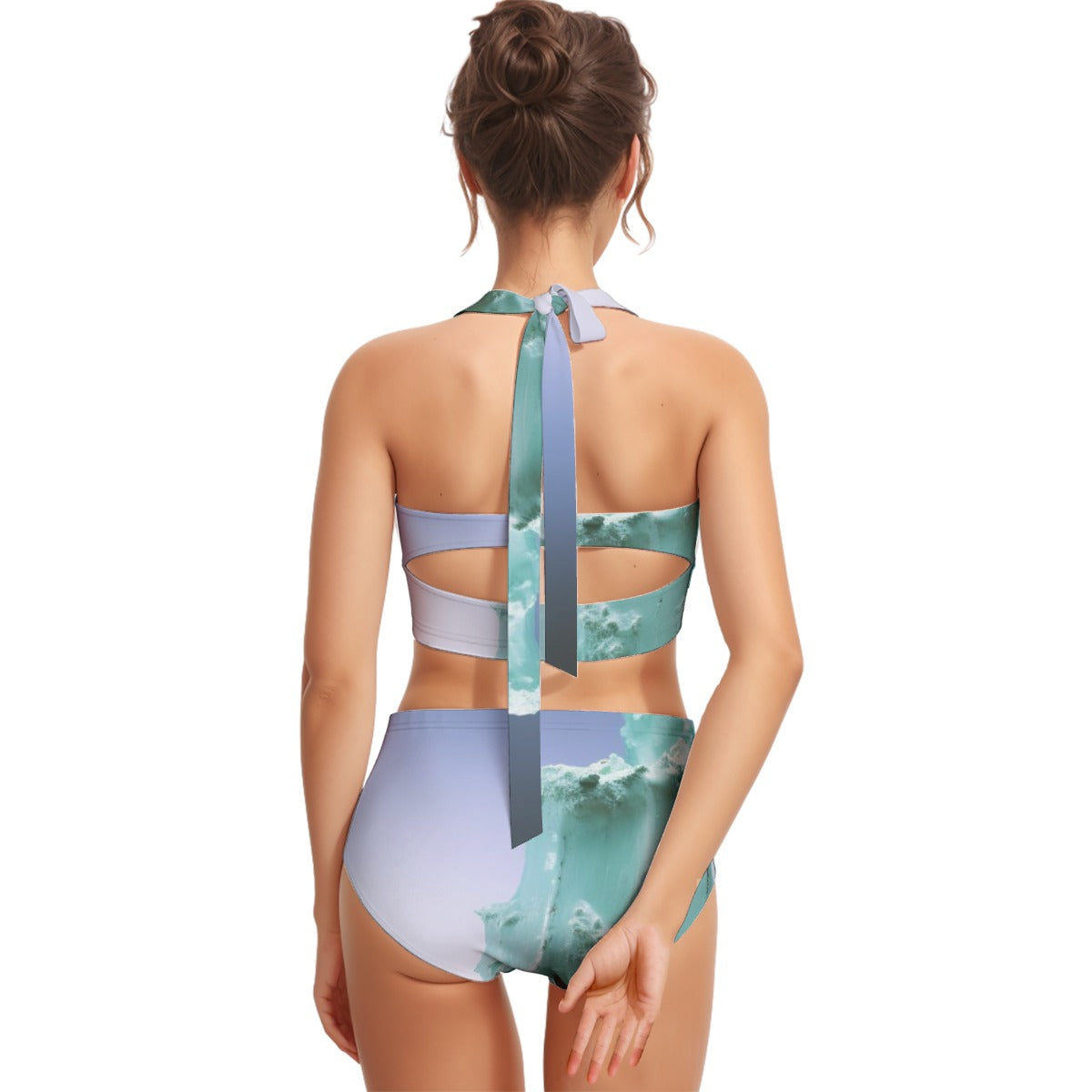 All-Over Print Women's Swimsuit Set With Halter