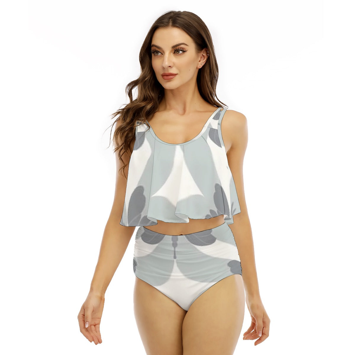 All-Over Print Women's Ruffled Vest Bikini Swimsuit