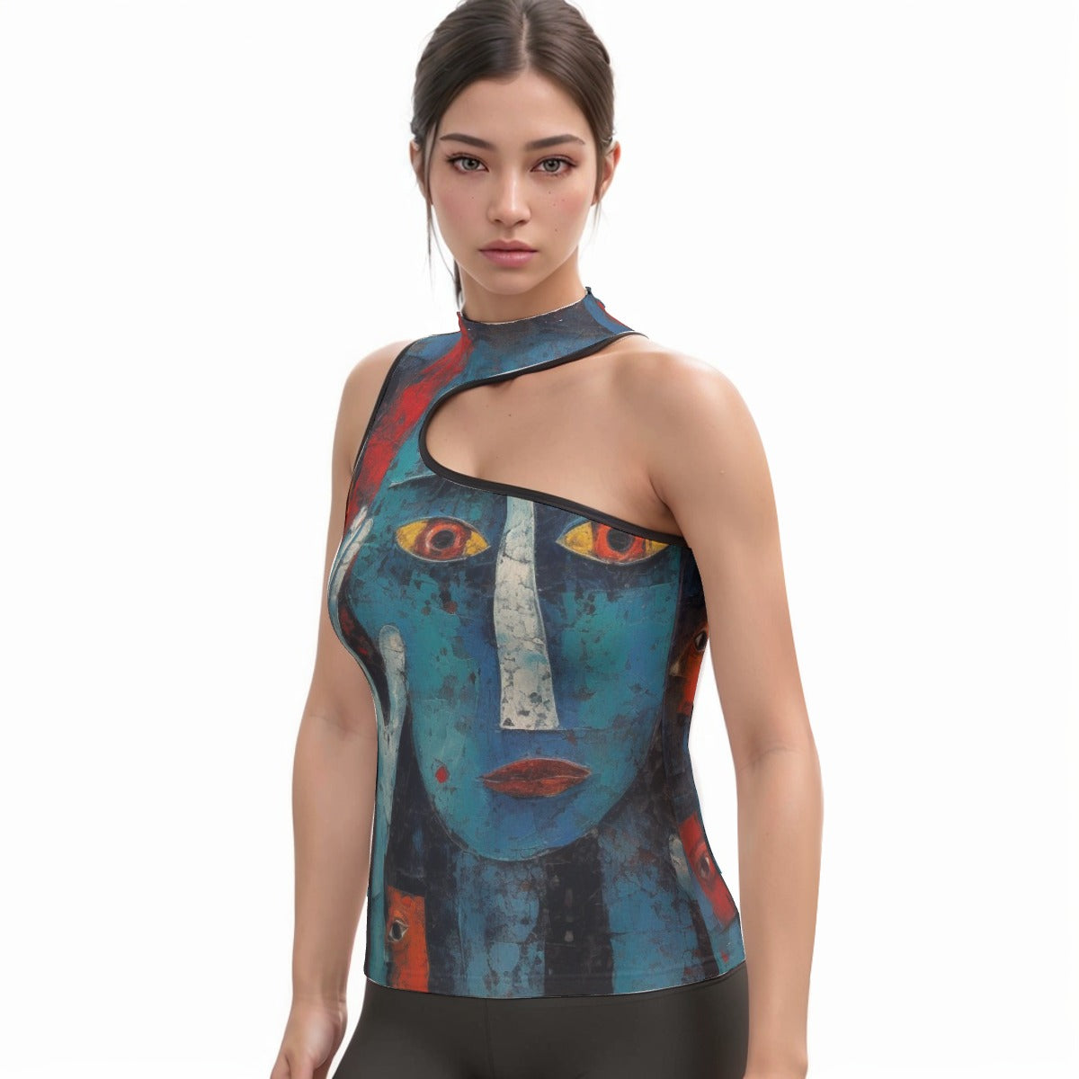 All-Over Print Women's Halter Sleeveless Asymmetrical Tank Top