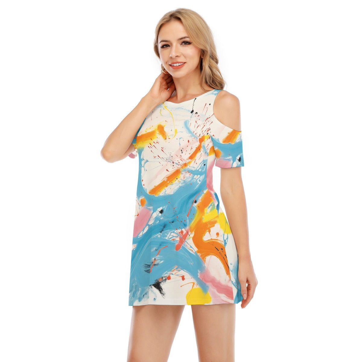 All-Over Print Women's Cold Shoulder Dress | 190GSM Cotton