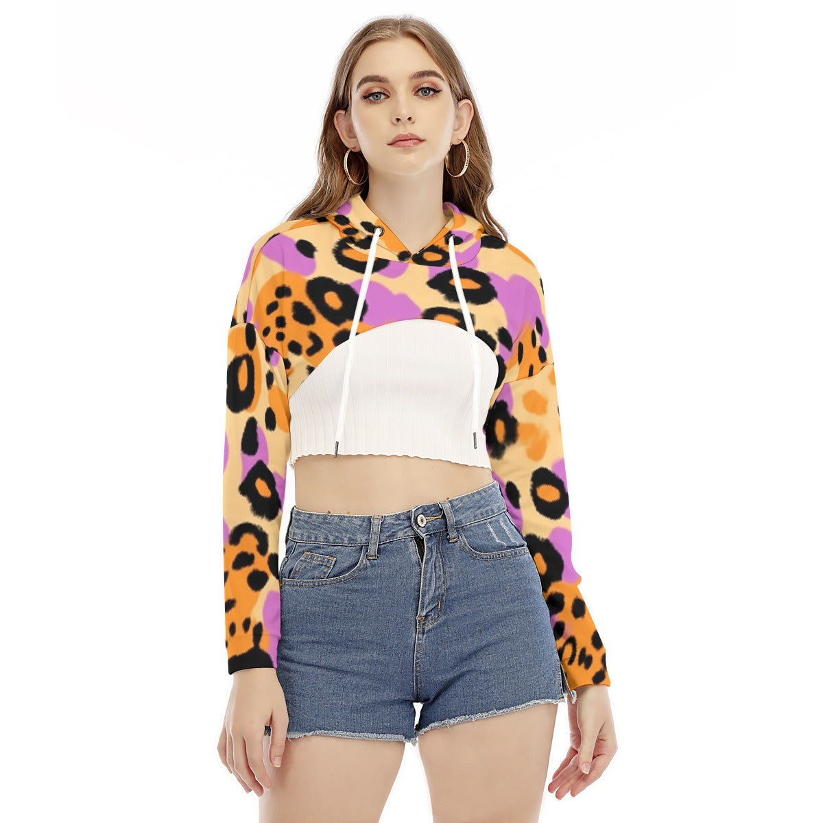 All-Over Print Women's Smock Short Hoodie With Long Sleeve