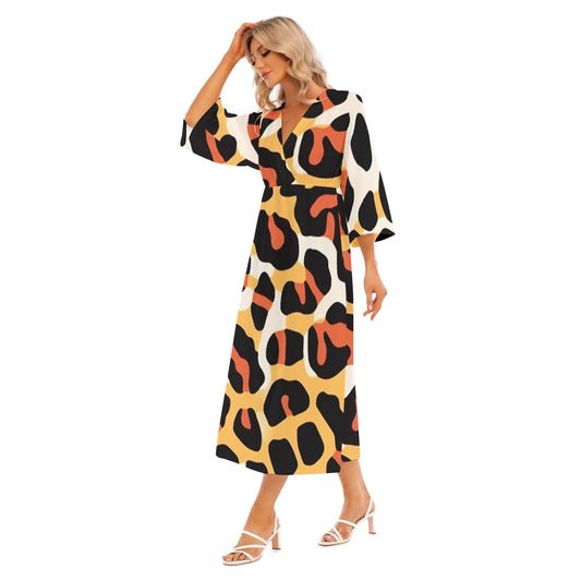 All-Over Print Women's Mid-Sleeve Long Dress