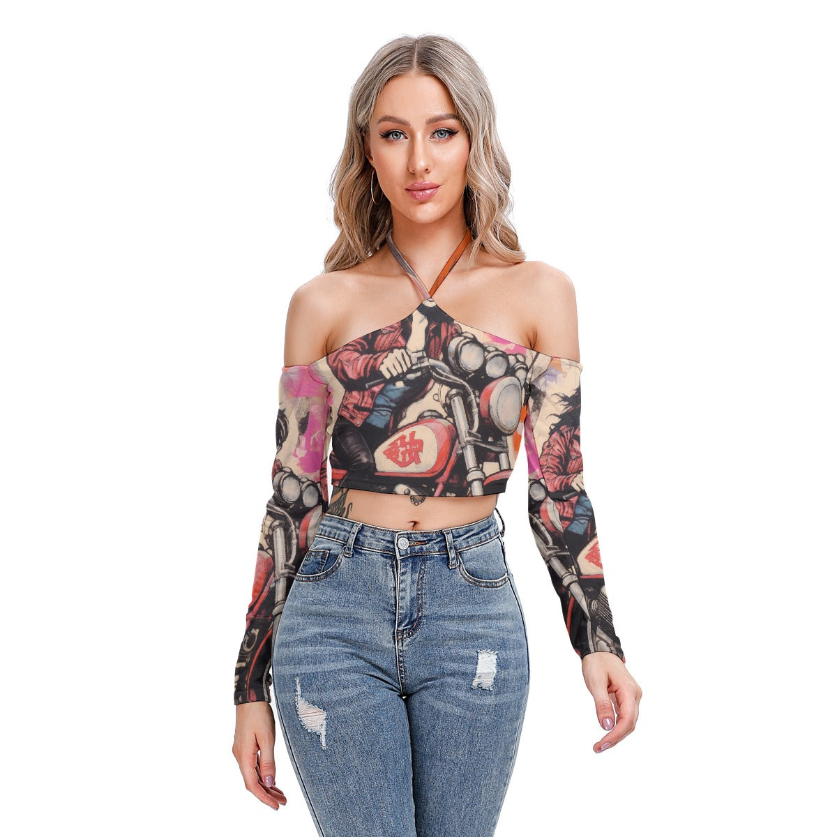 All-Over Print Women's Halter Lace-up Top