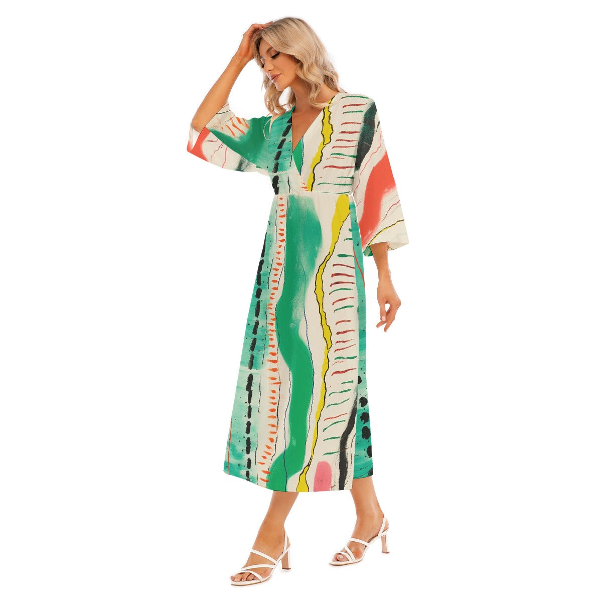 All-Over Print Women's Mid-Sleeve Long Dress