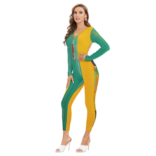All-Over Print Women's Plunging Neck Jumpsuit