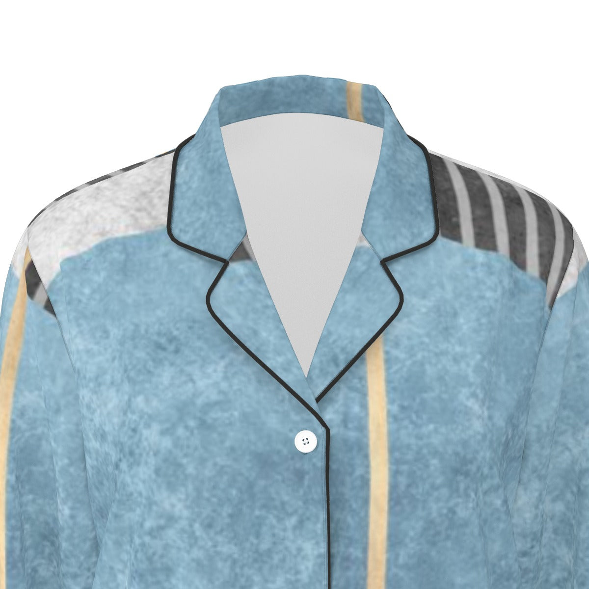 All-Over Print Women's Long Sleeve Pajama Set With Black Contrast Piping