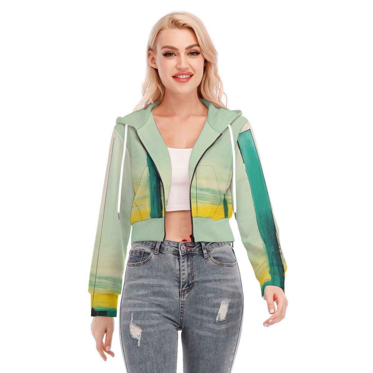 All-Over Print Women's Crop Top Hoodie With Zipper Closure