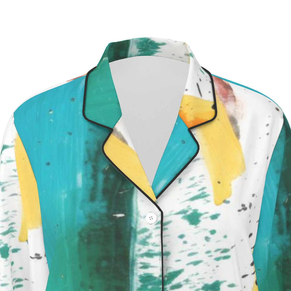 All-Over Print Women's Long Sleeve Pajama Set With Black Contrast Piping