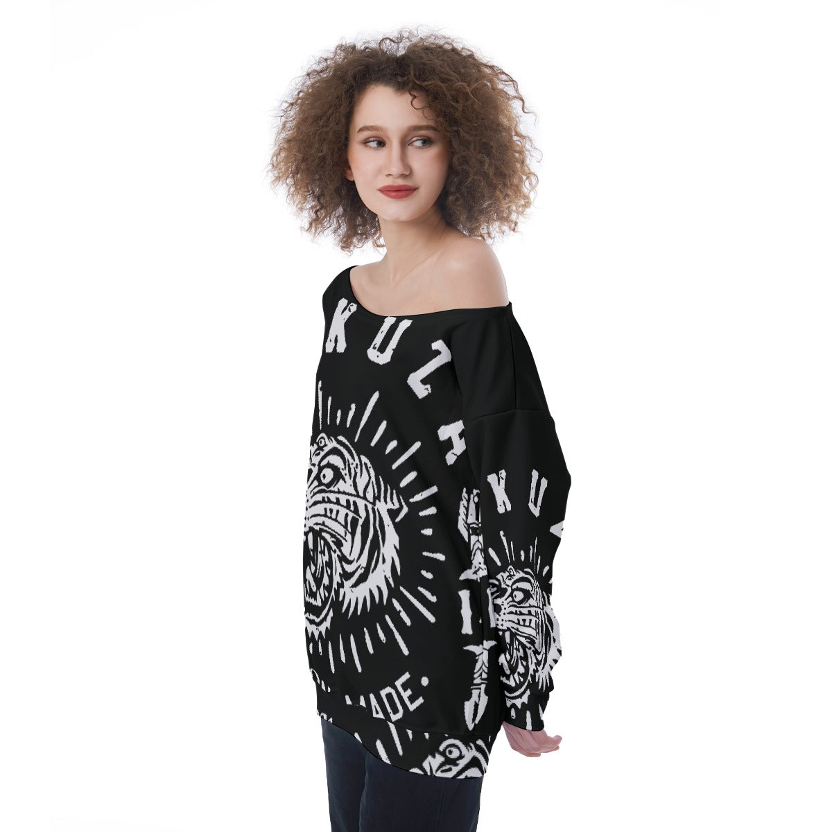 All-Over Print Oversized Women's Off-Shoulder Sweatshirt