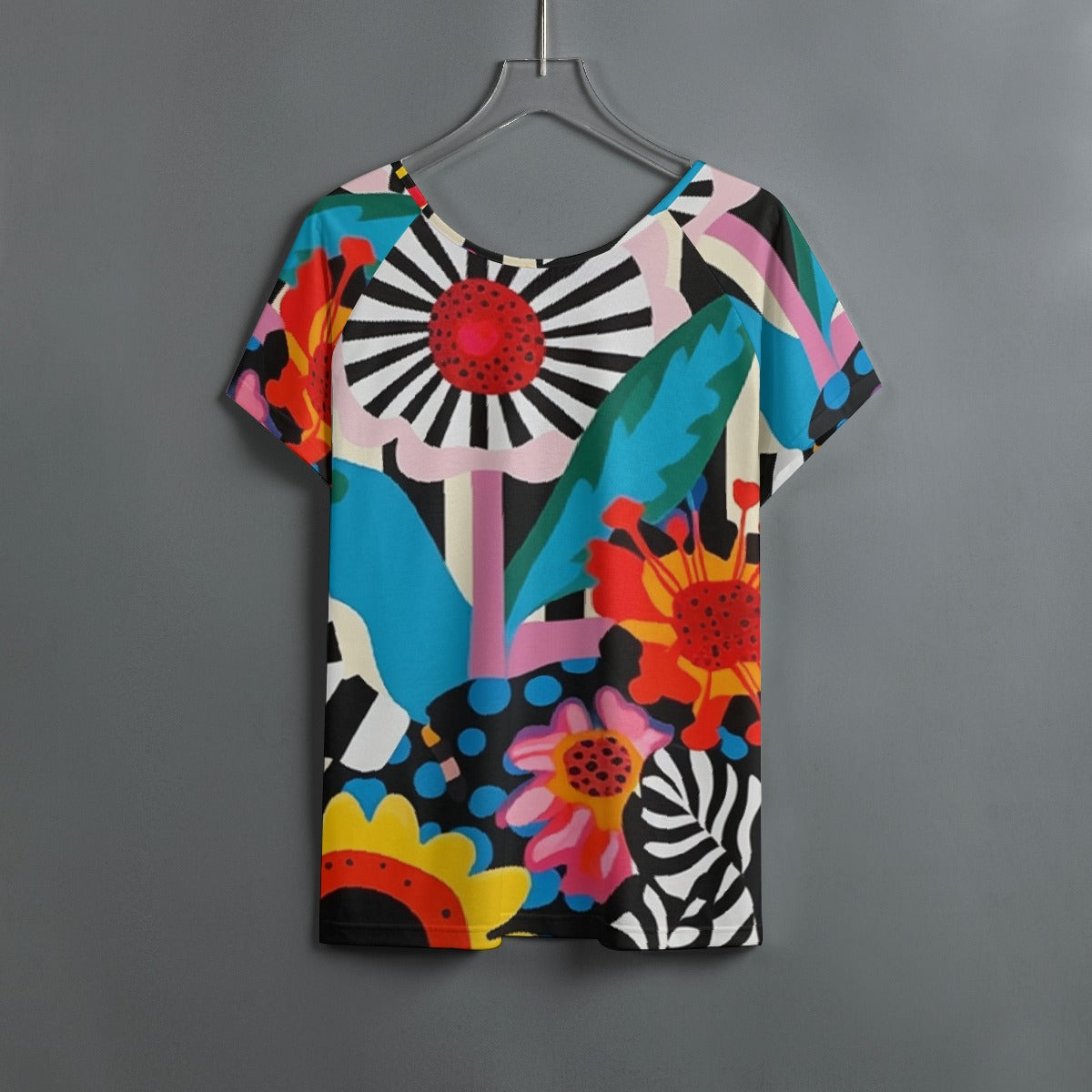 All-Over Print Women's Round Neck T-shirt With Raglan Sleeve