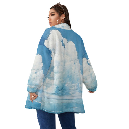All-Over Print Unisex Borg Fleece Stand-up Collar Coat With Zipper Closure(Plus Size)