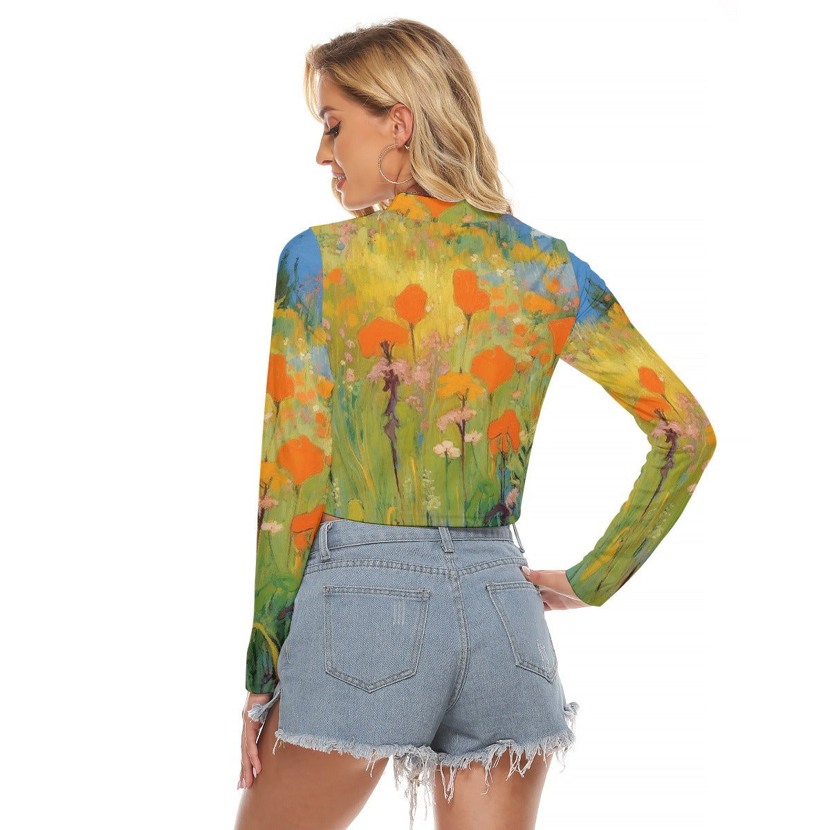 All-Over Print Women's Hollow Chest Keyhole Tight Crop Top