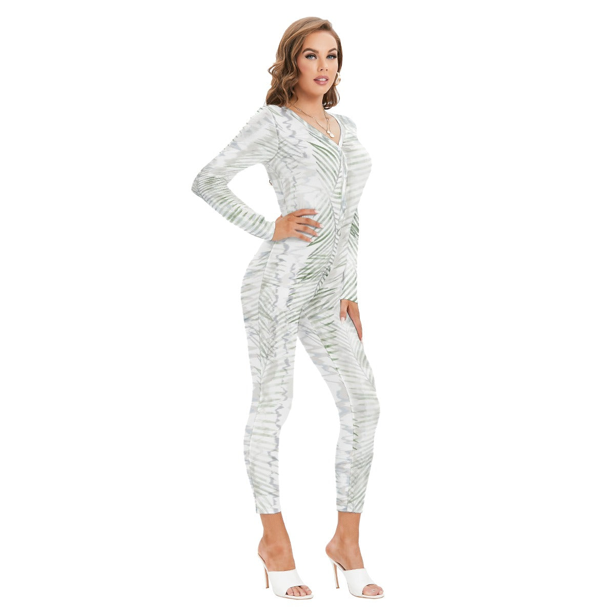 All-Over Print Women's Plunging Neck Jumpsuit