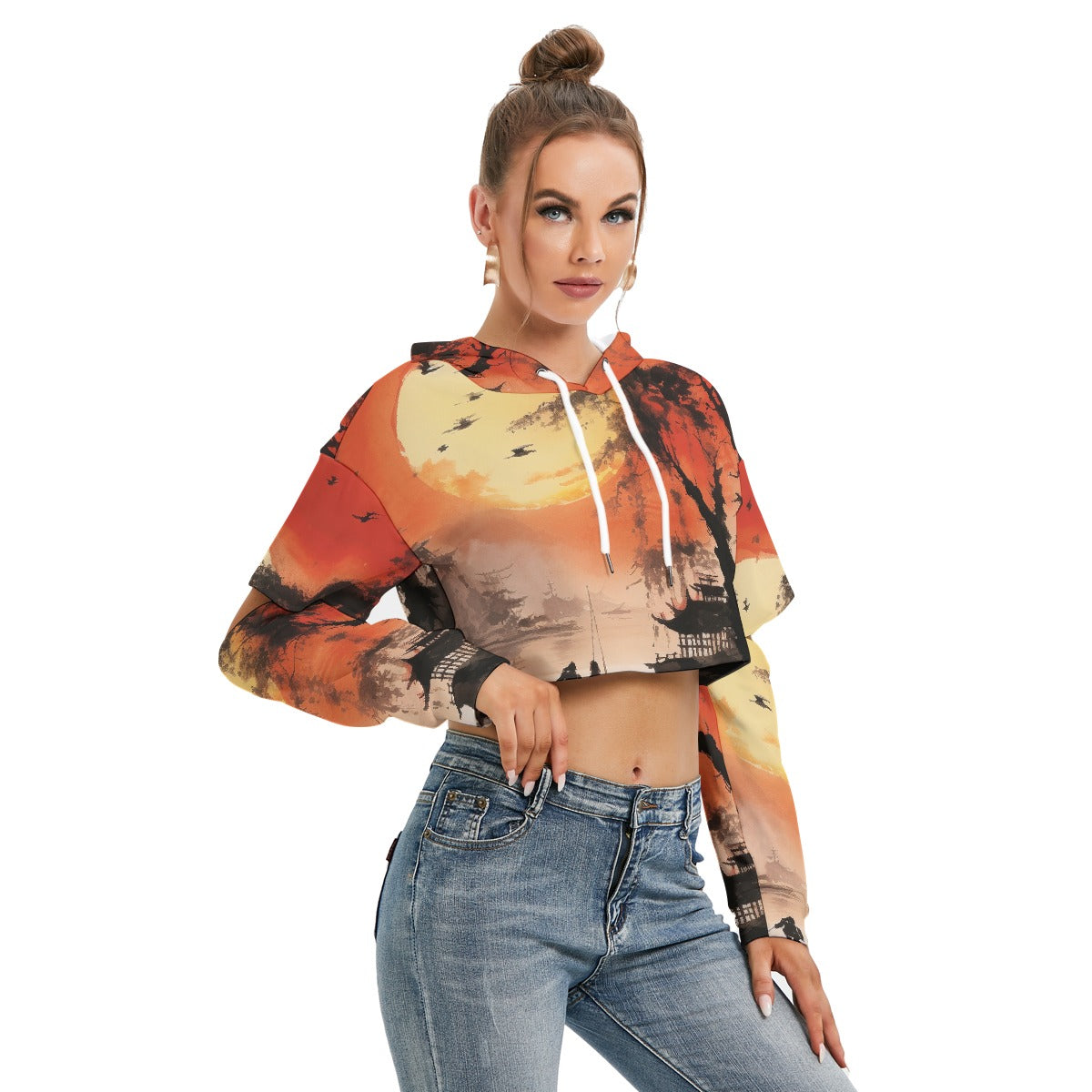 All-Over Print Women's Heavy Fleece Hoodie With Hollow Out Sleeve