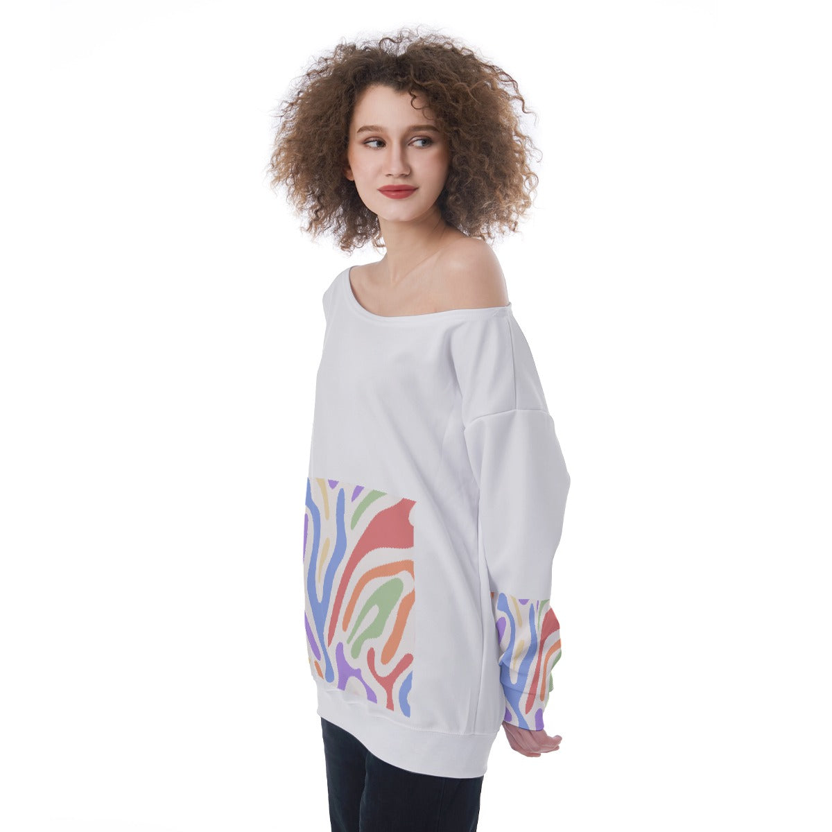 All-Over Print Oversized Women's Off-Shoulder Sweatshirt