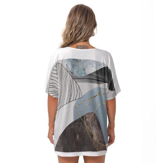 All-Over Print Women's Bat Sleeves V-Neck Blouse