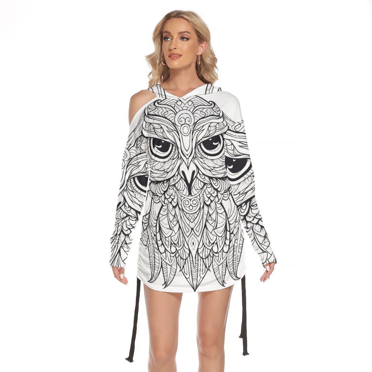 All-Over Print Women's One-shoulder Dress With Waist Shirring
