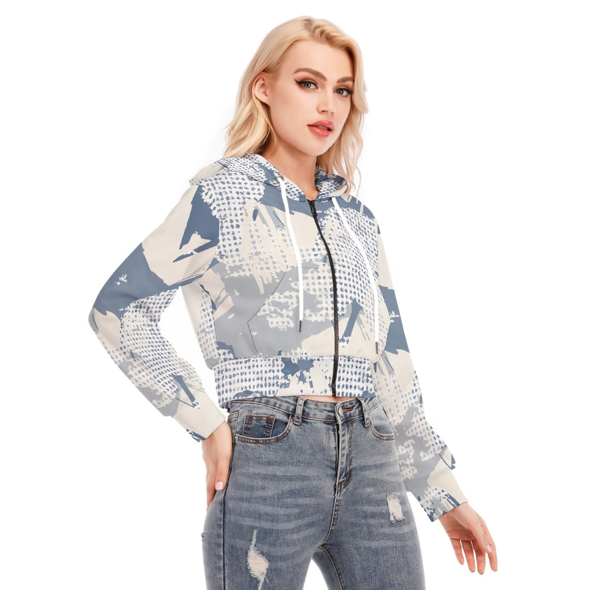 All-Over Print Women's Crop Top Hoodie With Zipper Closure
