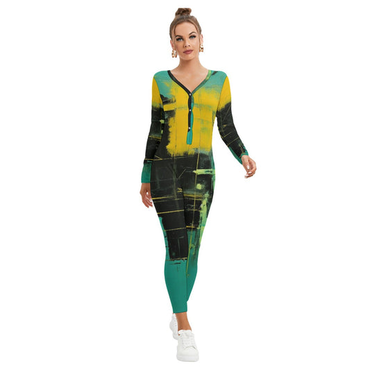 All-Over Print Women's Plunging Neck Jumpsuit