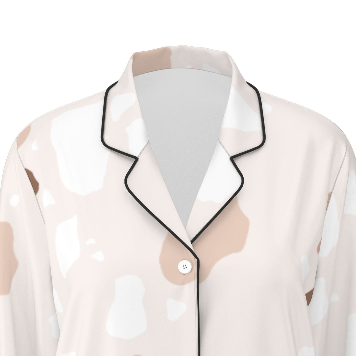 All-Over Print Women's Long Sleeve Pajama Set With Black Contrast Piping