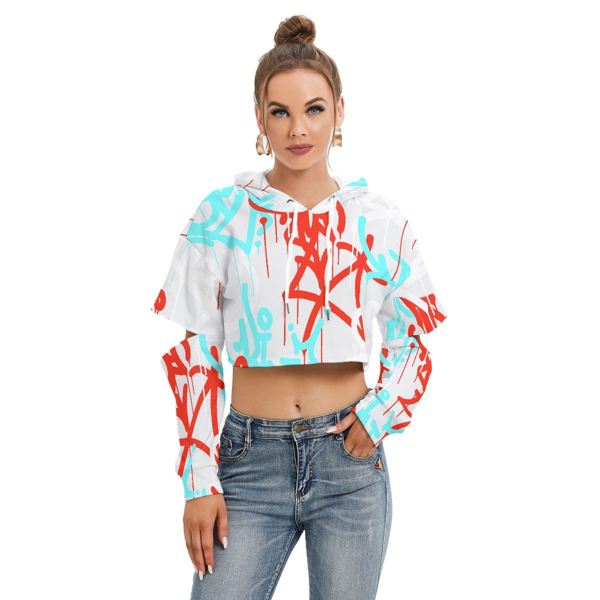 All-Over Print Women's Heavy Fleece Hoodie With Hollow Out Sleeve