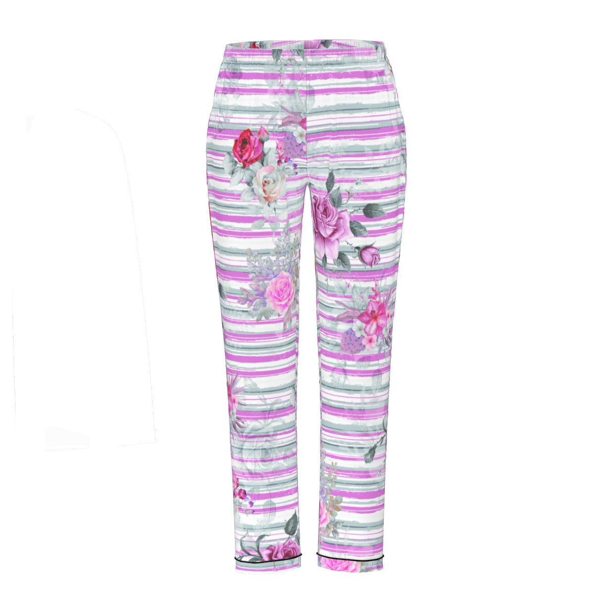 All-Over Print Women's Long Sleeve Pajama Set With Black Contrast Piping