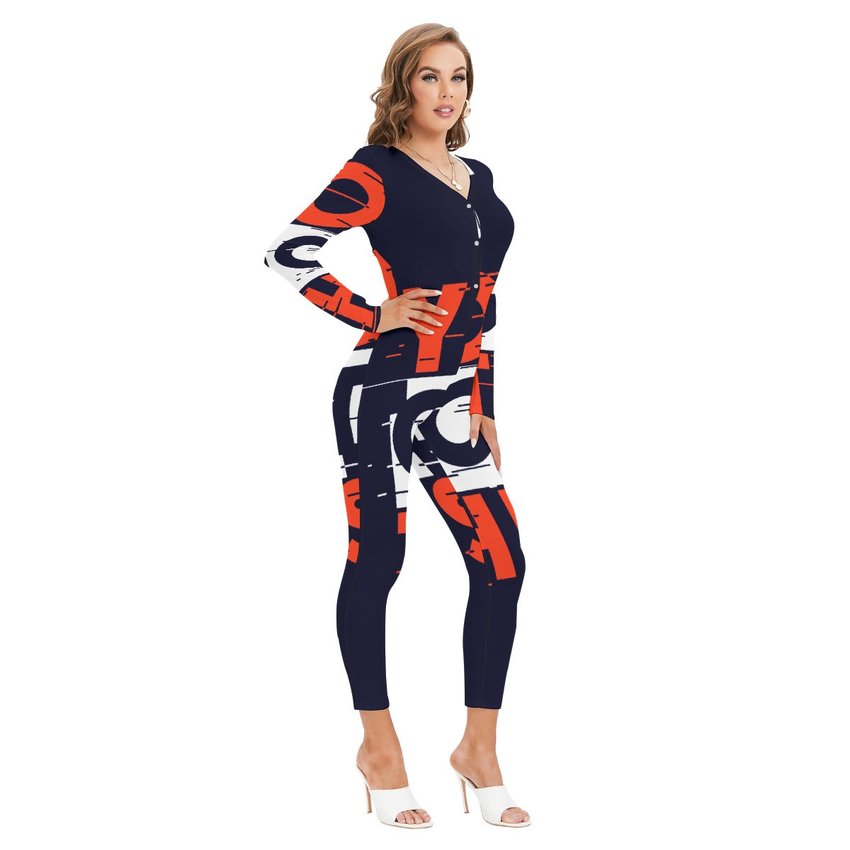 All-Over Print Women's Plunging Neck Jumpsuit