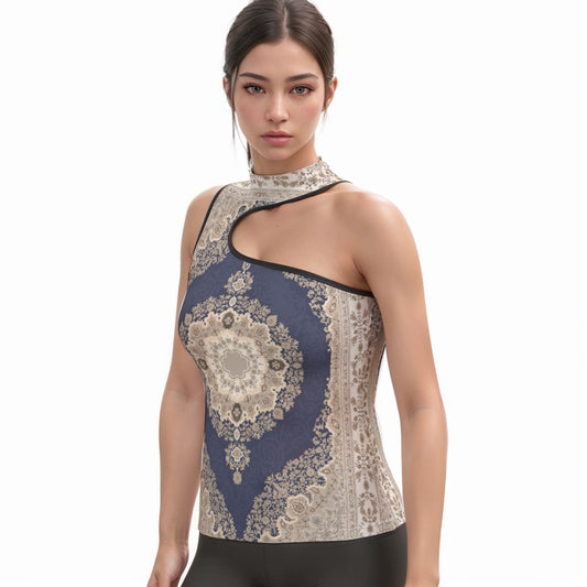 All-Over Print Women's Halter Sleeveless Asymmetrical Tank Top