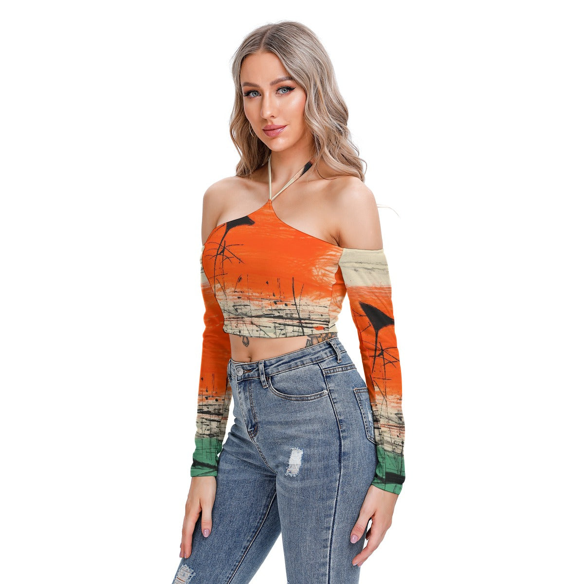 All-Over Print Women's Halter Lace-up Top