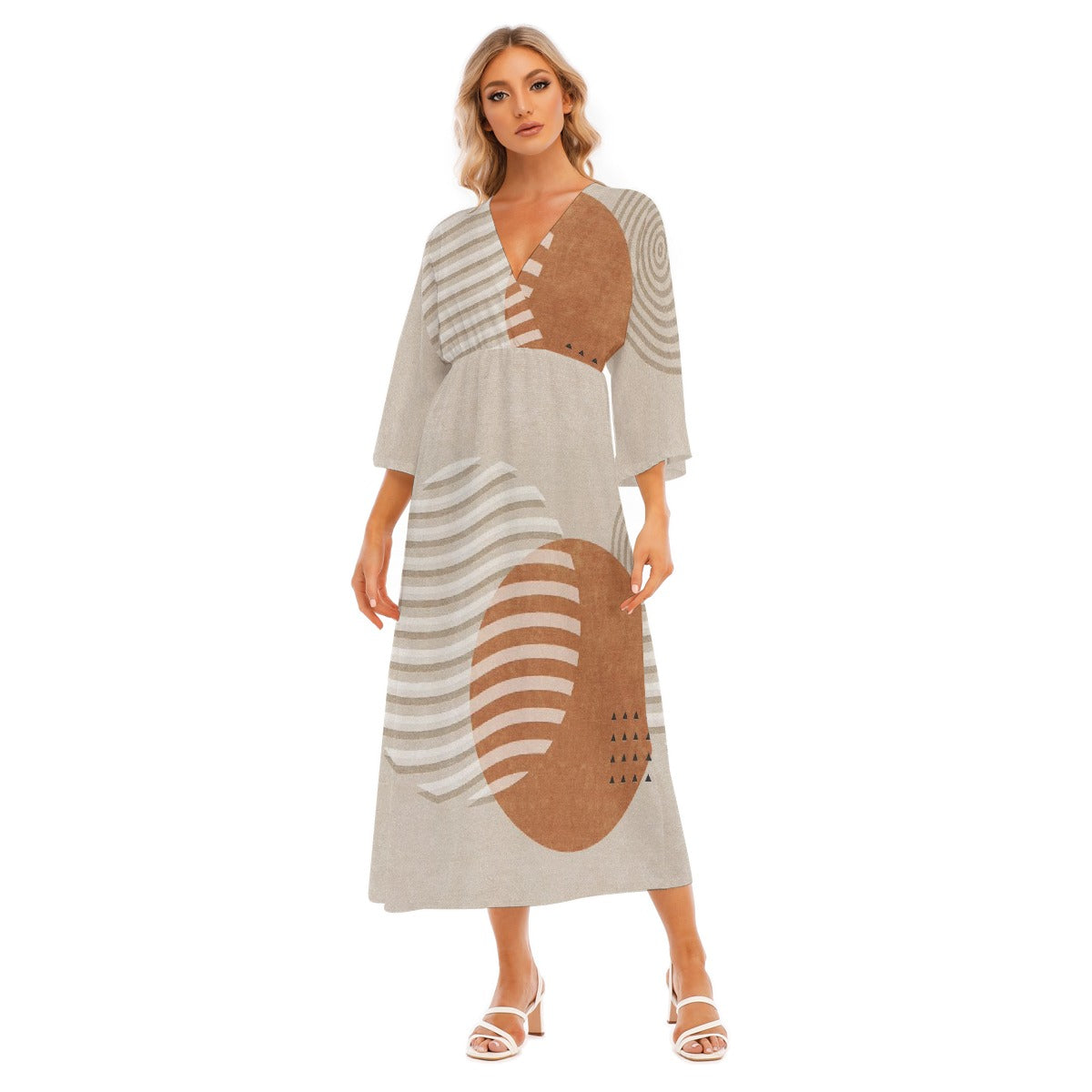 All-Over Print Women's Mid-Sleeve Long Dress