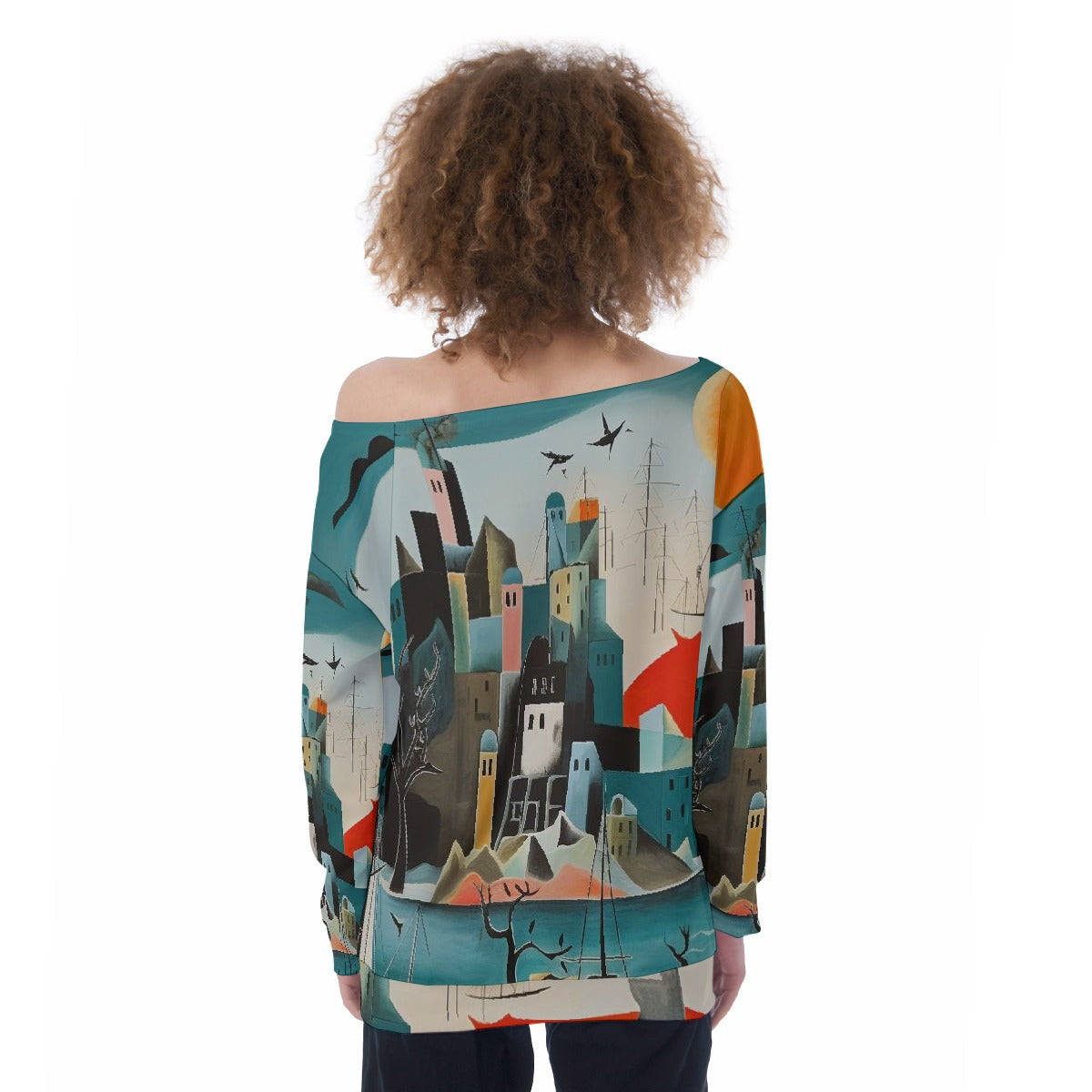 All-Over Print Oversized Women's Off-Shoulder Sweatshirt