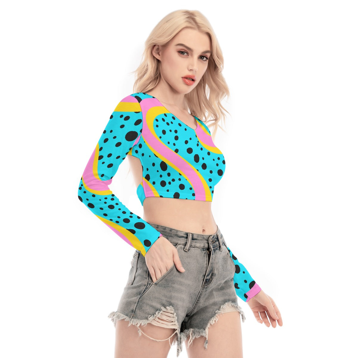 All-Over Print Women's Back Hollow T-shirt With Strap