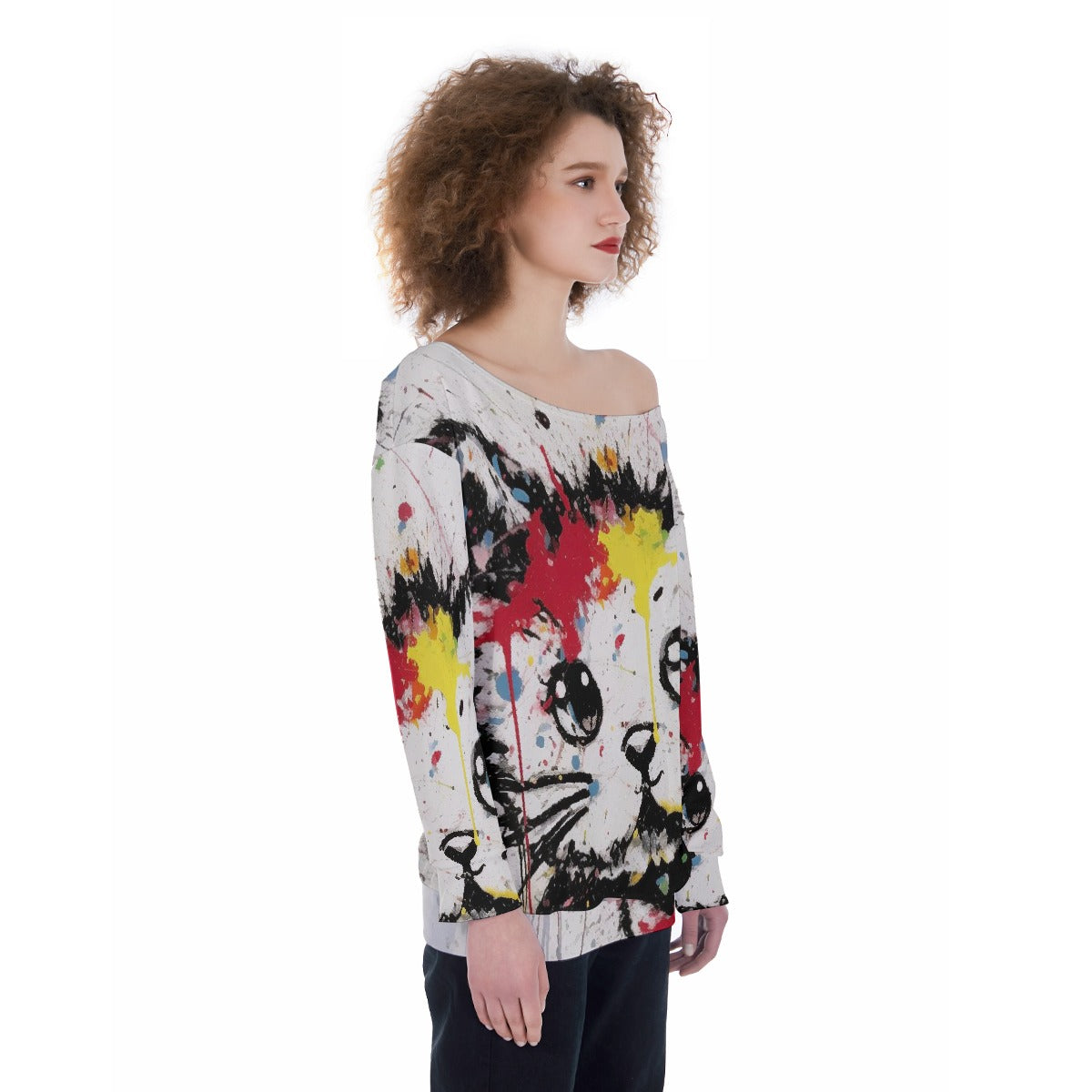 All-Over Print Oversized Women's Off-Shoulder Sweatshirt