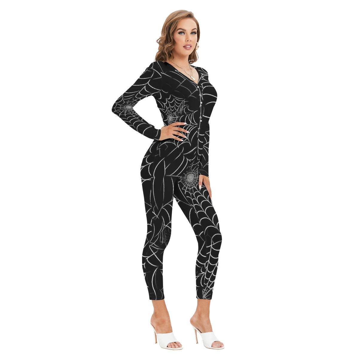 All-Over Print Women's Plunging Neck Jumpsuit