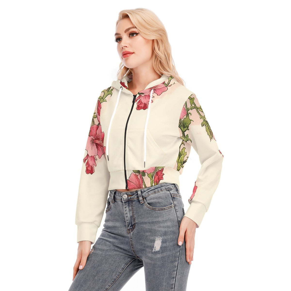 All-Over Print Women's Crop Top Hoodie With Zipper Closure