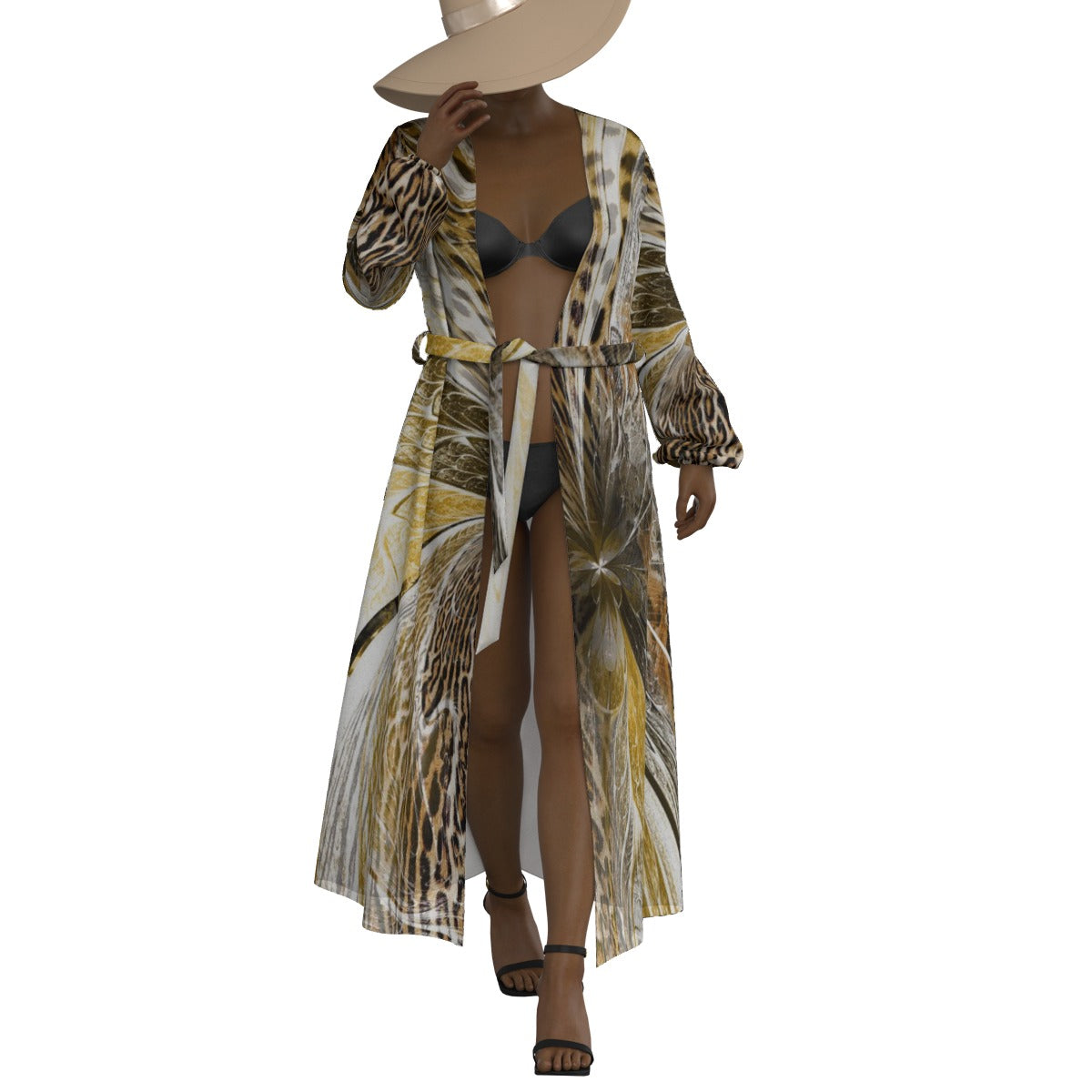 All-Over Print Women's Lace-up Chiffon Robe