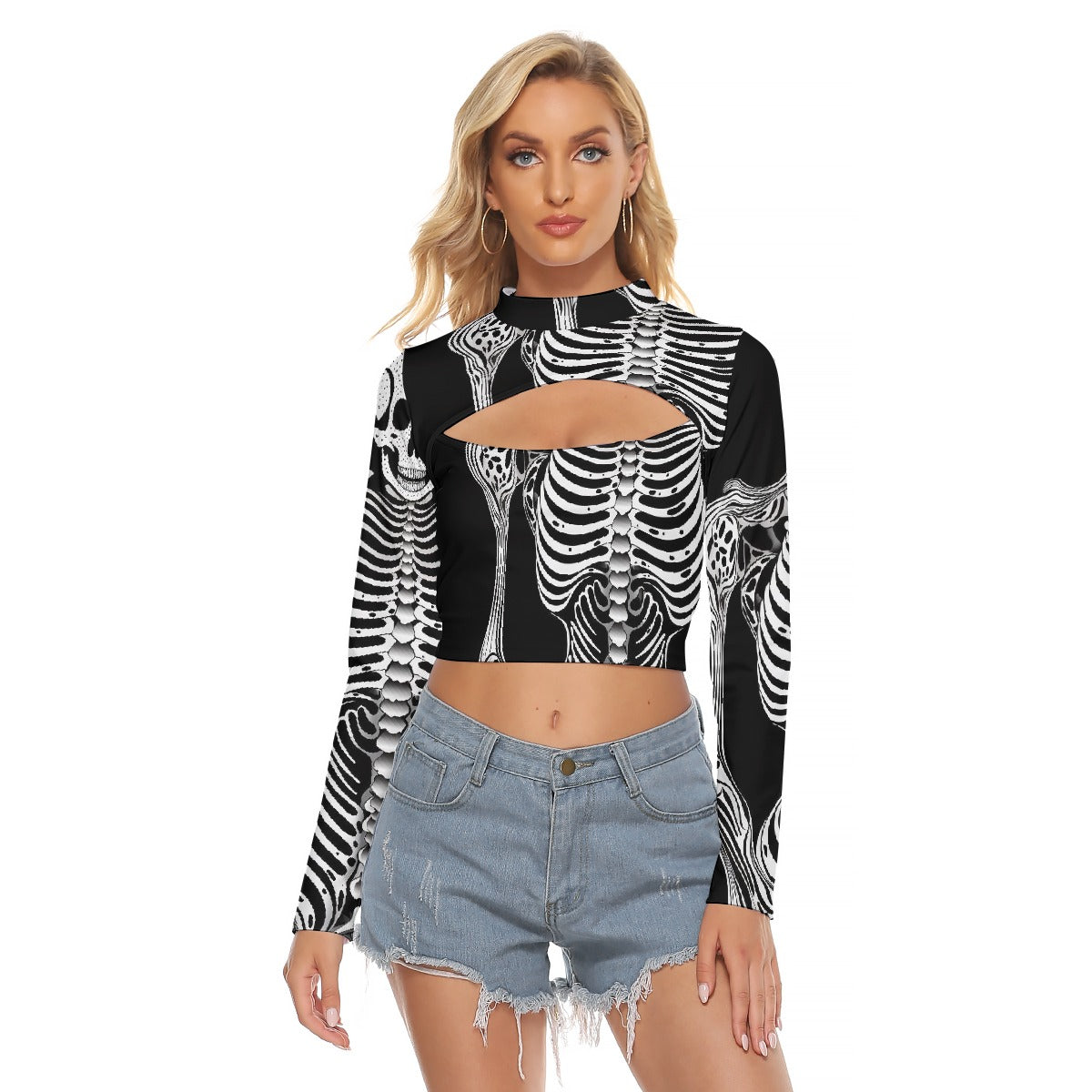 All-Over Print Women's Hollow Chest Keyhole Tight Crop Top