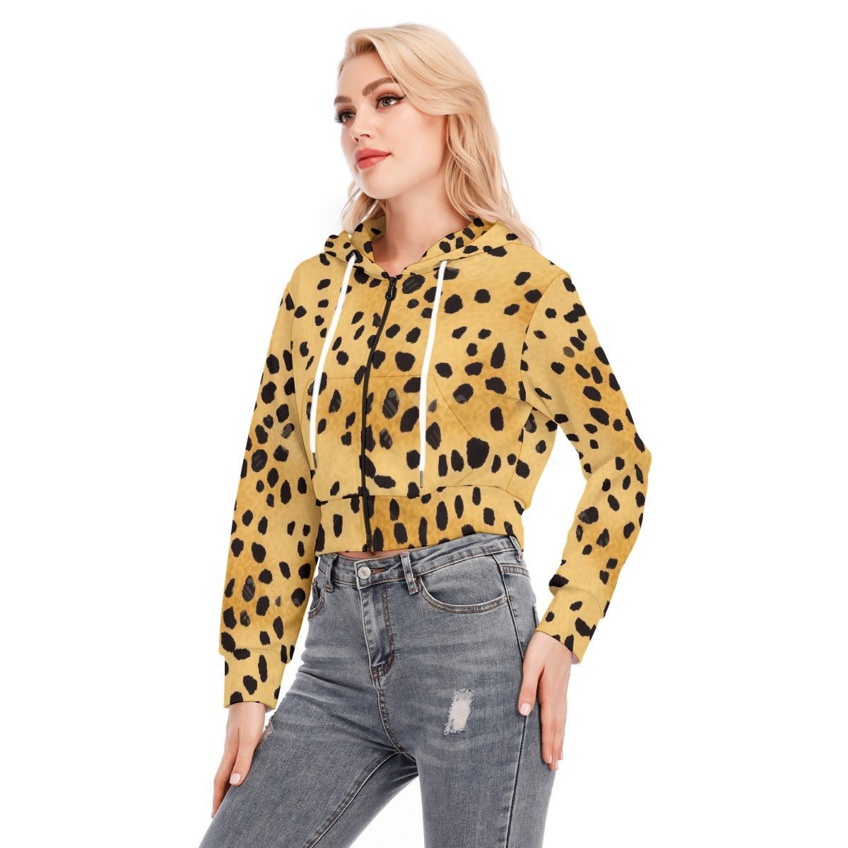 All-Over Print Women's Crop Top Hoodie With Zipper Closure